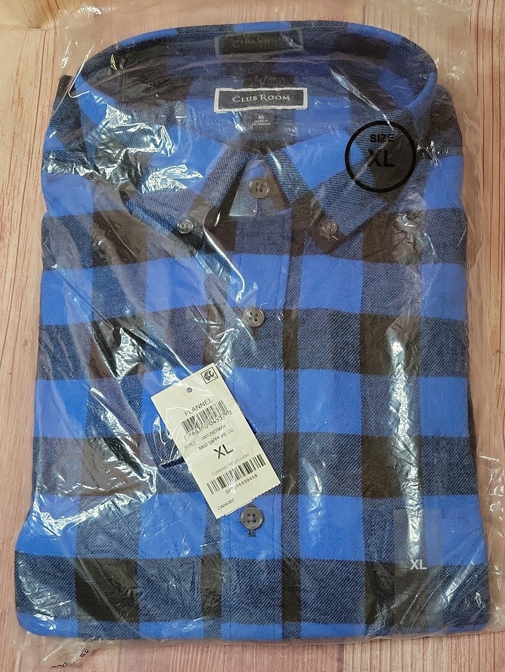 Club Room Blue & Black Plaid Button-Down Flannel Shirt